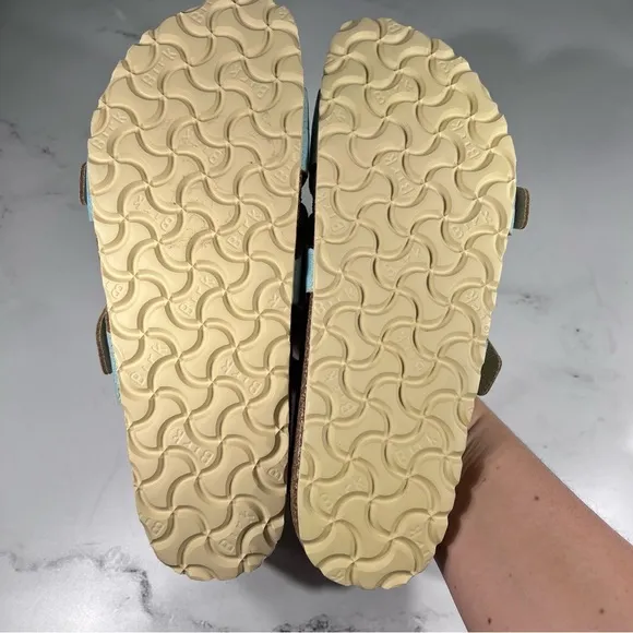 Birkenstock Yao Balance Washed Metallic Aqua Leather Sandals