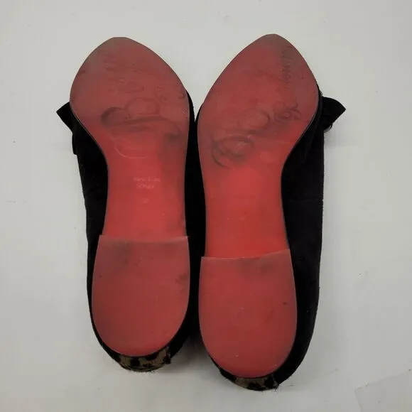 Bisue Ballerinas Suede Animal Print flower ruffle black Flats Size EU 38 US 7.5