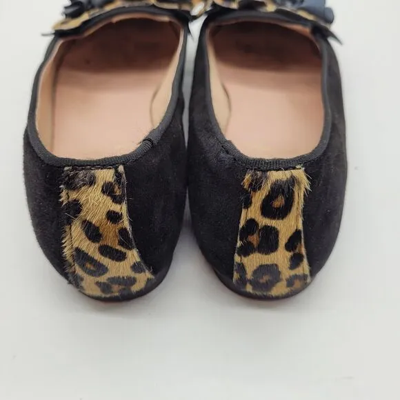 Bisue Ballerinas Suede Animal Print flower ruffle black Flats Size EU 38 US 7.5