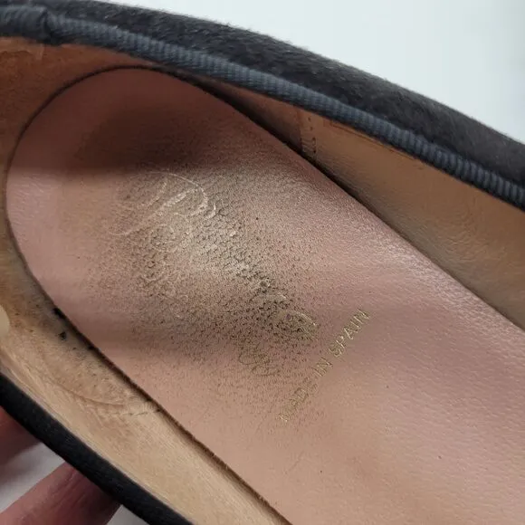 Bisue Ballerinas Suede Animal Print flower ruffle black Flats Size EU 38 US 7.5