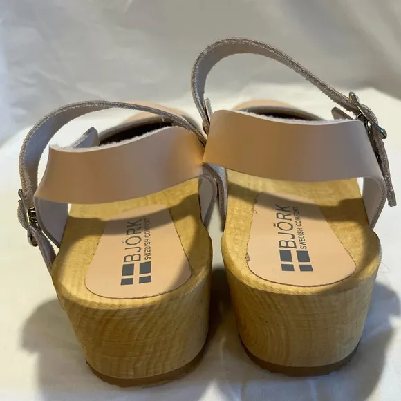Bjork ALMA Size 41 Nude Swedish Wood Clog Leather Sandals