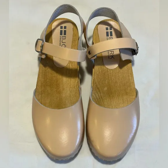 Bjork ALMA Size 41 Nude Swedish Wood Clog Leather Sandals