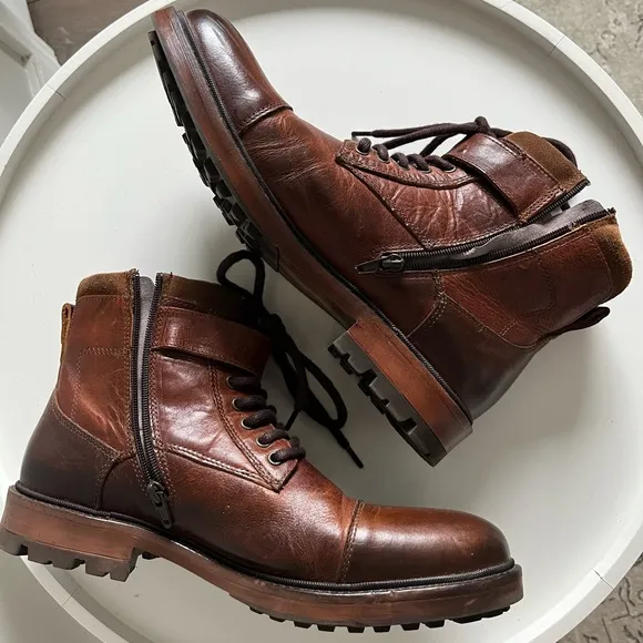 Black Brown 1826 Genuine Leather Brown Lace Up Side Zip Boots 11M