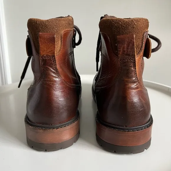 Black Brown 1826 Genuine Leather Brown Lace Up Side Zip Boots 11M