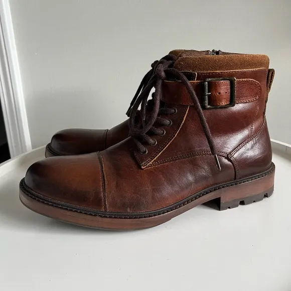 Black Brown 1826 Genuine Leather Brown Lace Up Side Zip Boots 11M