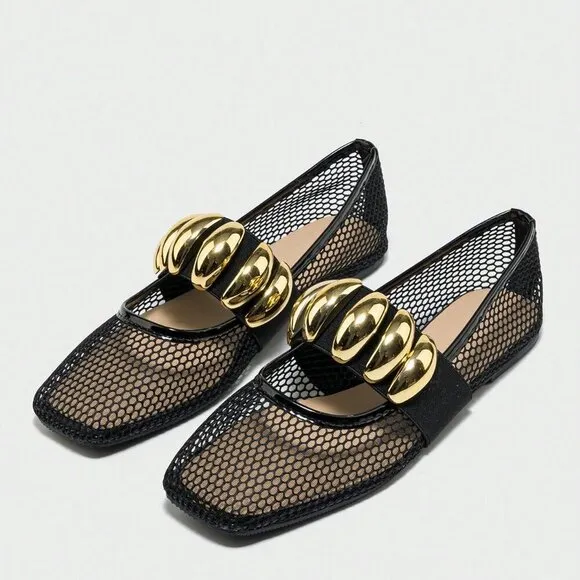 Black Elegant Women's Summer Hollow Breathable Fishnet Loafers