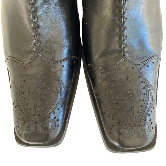 Black Leather Boot Side Zip Square Toe Robert Wayne Boot Size 11