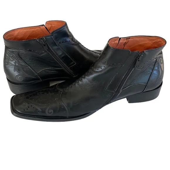 Black Leather Boot Side Zip Square Toe Robert Wayne Boot Size 11