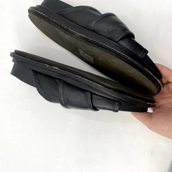Black Leather Chunky Slide Sandals Free people