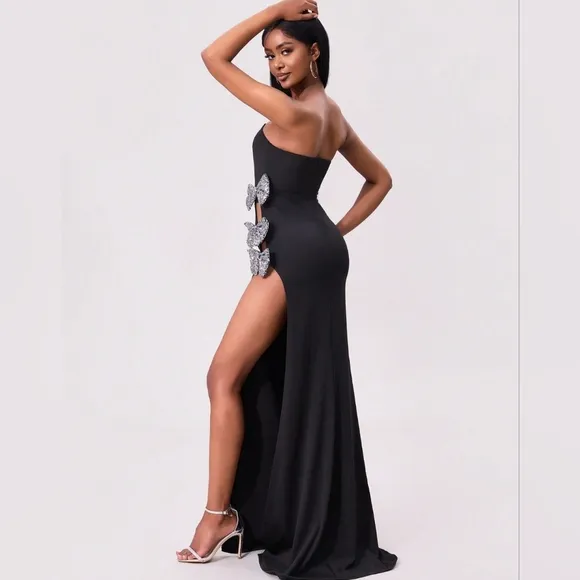 Black Strapless Bow Design Evening Dress