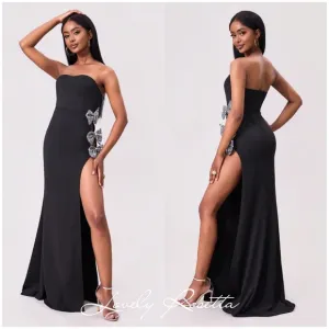 Black Strapless Bow Design Evening Dress