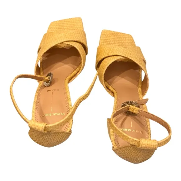 BLACK SUEDE STUDIO Chelsea Raffia Block Heel Sandals NWT