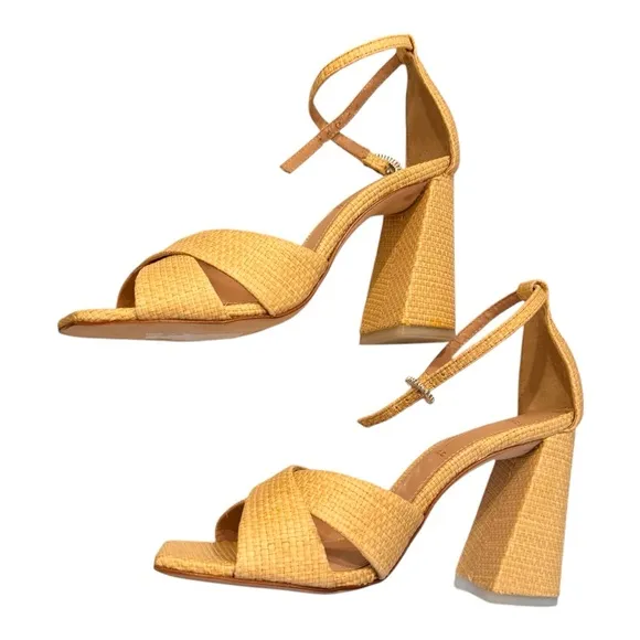 BLACK SUEDE STUDIO Chelsea Raffia Block Heel Sandals NWT