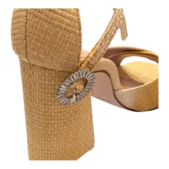 BLACK SUEDE STUDIO Chelsea Raffia Block Heel Sandals NWT