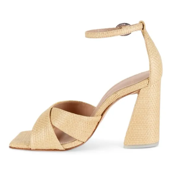 BLACK SUEDE STUDIO Chelsea Raffia Block Heel Sandals NWT