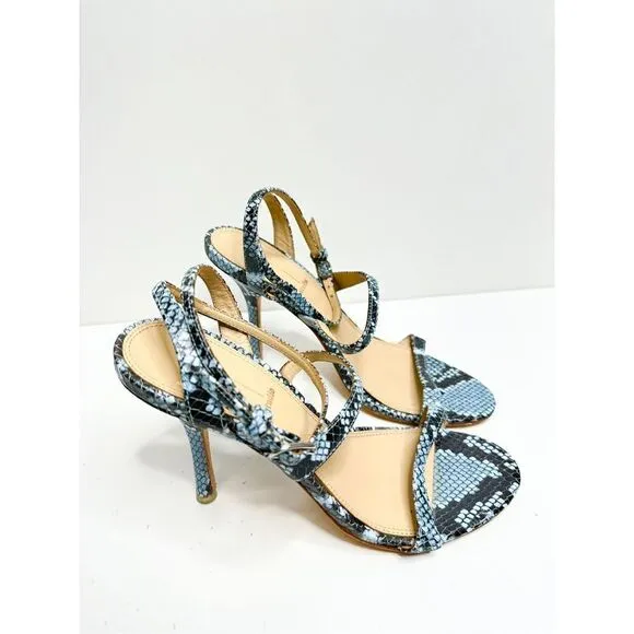 Black Suede Studio Sandals Womens Size 7 Blue Black Leather Gwen Snake Print