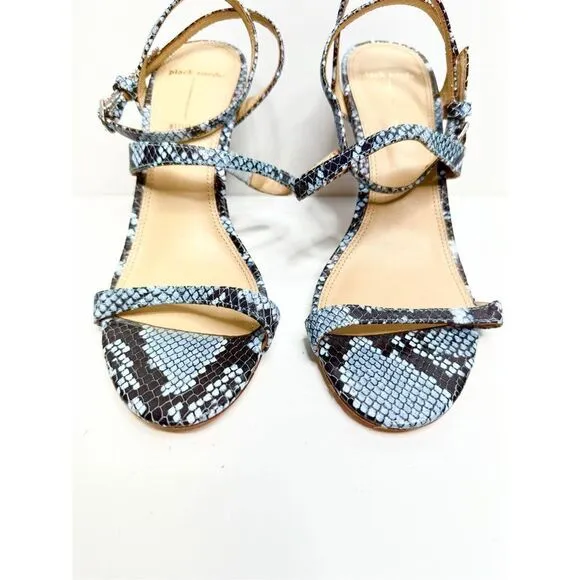 Black Suede Studio Sandals Womens Size 7 Blue Black Leather Gwen Snake Print