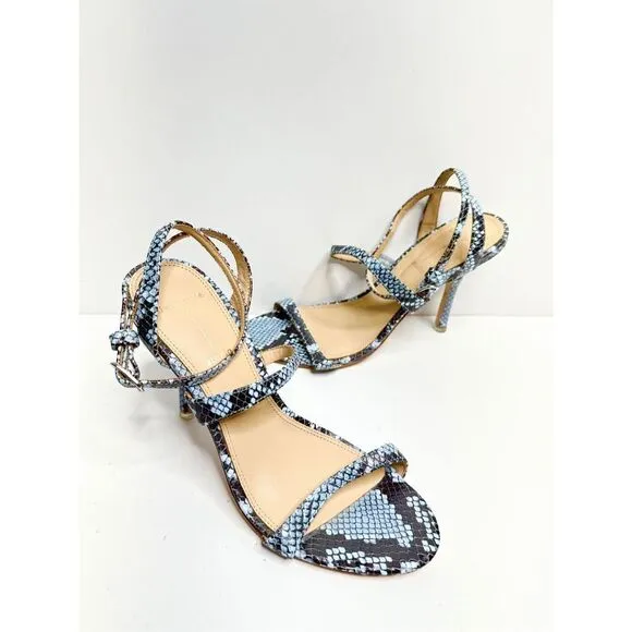 Black Suede Studio Sandals Womens Size 7 Blue Black Leather Gwen Snake Print