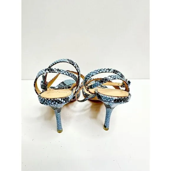 Black Suede Studio Sandals Womens Size 7 Blue Black Leather Gwen Snake Print
