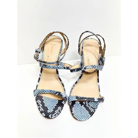 Black Suede Studio Sandals Womens Size 7 Blue Black Leather Gwen Snake Print