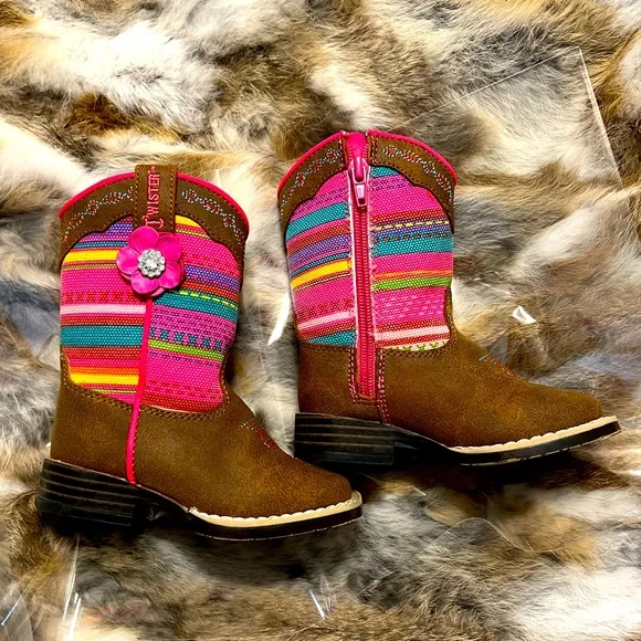 Blazin’ Roxx (M&amp;F) Camilla Toddlers Pink Serape Zip Side Cowgirl Boots #4419844