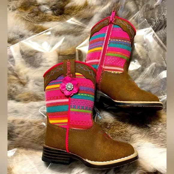 Blazin’ Roxx (M&amp;F) Camilla Toddlers Pink Serape Zip Side Cowgirl Boots #4419844