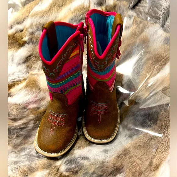Blazin’ Roxx (M&amp;F) Camilla Toddlers Pink Serape Zip Side Cowgirl Boots #4419844