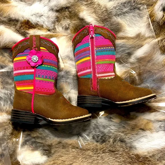 Blazin’ Roxx (M&amp;F) Camilla Toddlers Pink Serape Zip Side Cowgirl Boots #4419844