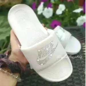 Bling Nike Sandals Victori One Slides Pink Custom with Crystal Rhinestones