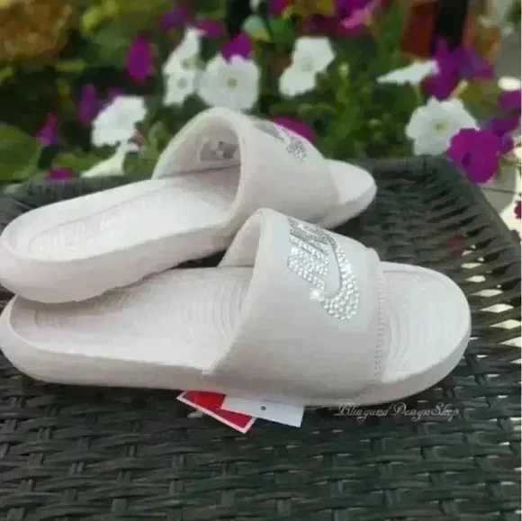 Bling Nike Sandals Victori One Slides Pink Custom with Crystal Rhinestones