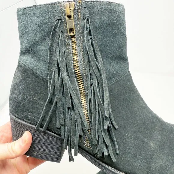 Boc Black Suede Ankle Boots with Fringe Women's Size 10 EUC Side Zip