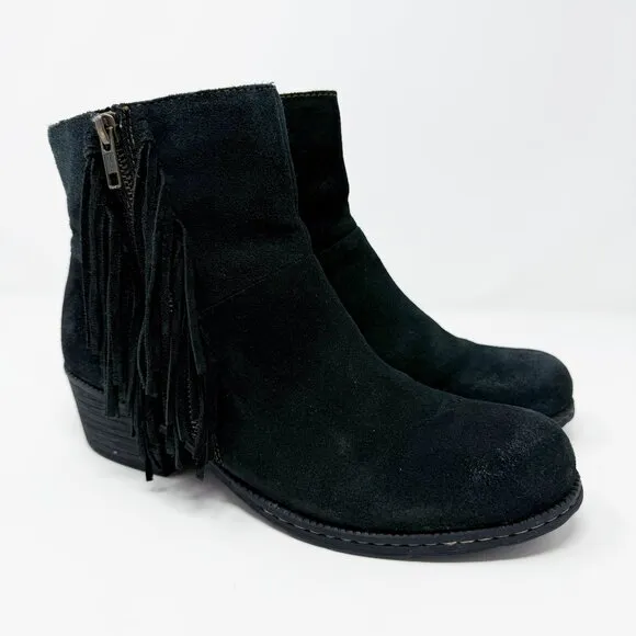Boc Black Suede Ankle Boots with Fringe Women's Size 10 EUC Side Zip