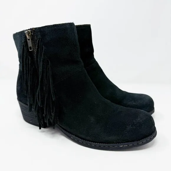 Boc Black Suede Ankle Boots with Fringe Women's Size 10 EUC Side Zip