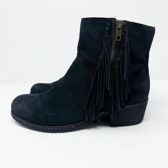 Boc Black Suede Ankle Boots with Fringe Women's Size 10 EUC Side Zip