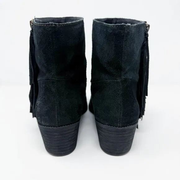 Boc Black Suede Ankle Boots with Fringe Women's Size 10 EUC Side Zip