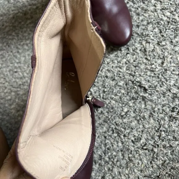 Boden Block Heel Boots Size 38 US 7 Mid Calf Burgundy Wine Leather Side Zip NEW