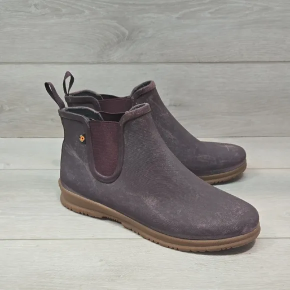 Bogs Women Ankle Purple Chelsea Boots Shoes Sz 8