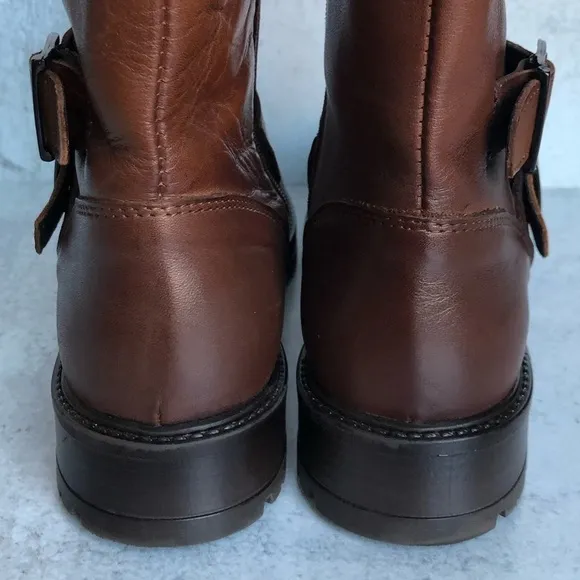 Bootlegger Boots Brown Leather Astra Moto Triple Buckled Side Zippered Size EU40