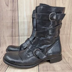 Born Alamid Leather Moto Strappy Buckle Side Zip Steampunk  Boots