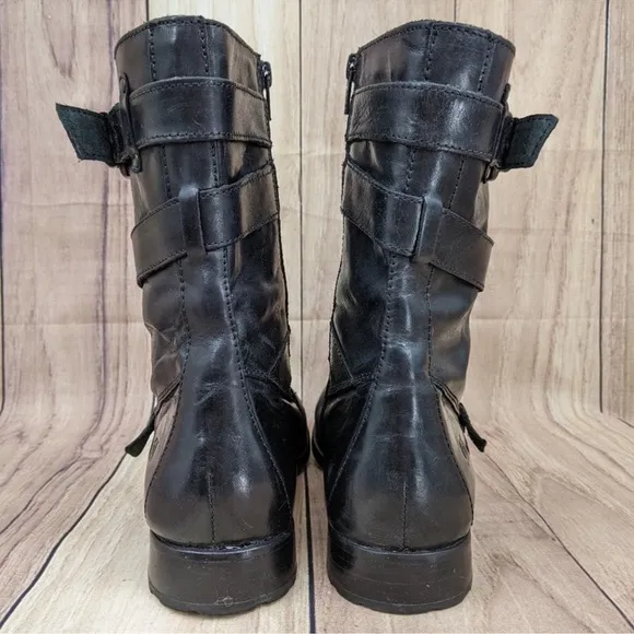 Born Alamid Leather Moto Strappy Buckle Side Zip Steampunk  Boots