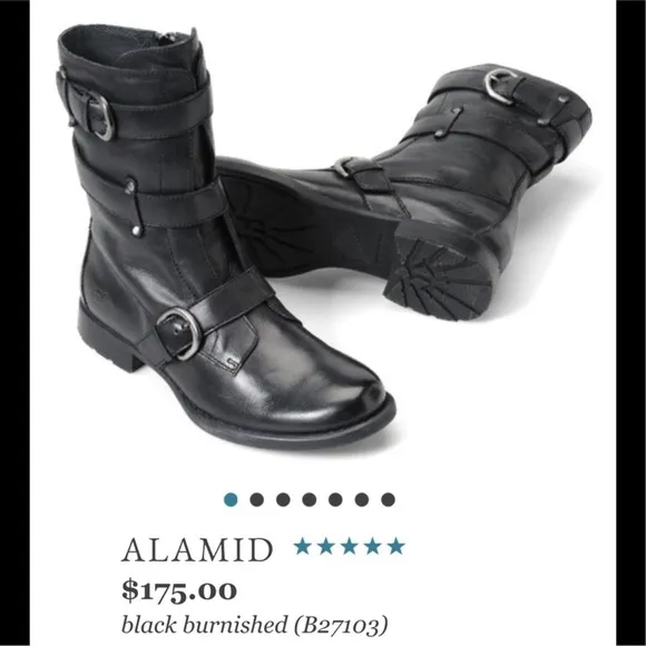 Born Alamid Leather Moto Strappy Buckle Side Zip Steampunk  Boots