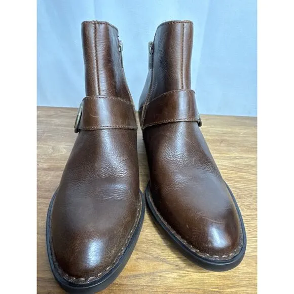 Born Baloy Brown Leather Short Boots 8.5 Women’s Side Zip Western Style Buckle