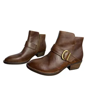 Born Baloy Brown Leather Short Boots 8.5 Women’s Side Zip Western Style Buckle