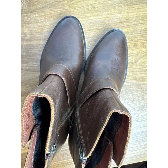 Born Baloy Brown Leather Short Boots 8.5 Women’s Side Zip Western Style Buckle