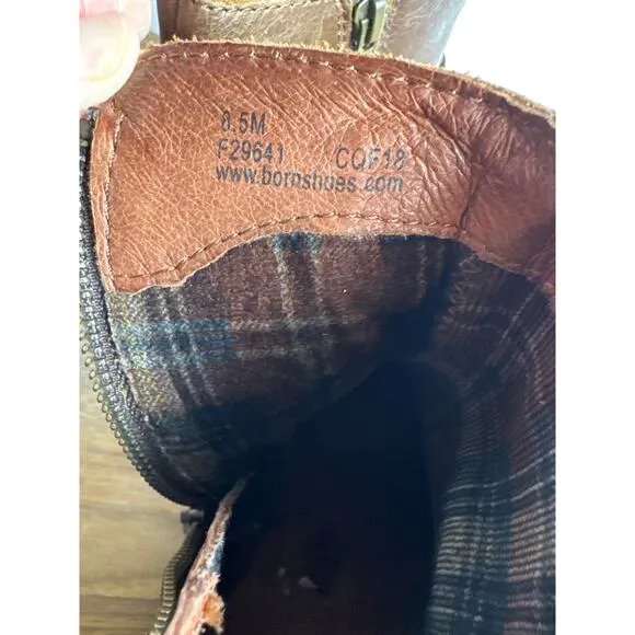 Born Baloy Brown Leather Short Boots 8.5 Women’s Side Zip Western Style Buckle