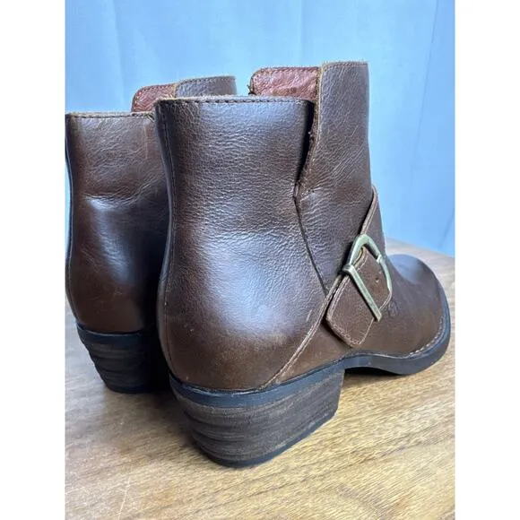 Born Baloy Brown Leather Short Boots 8.5 Women’s Side Zip Western Style Buckle