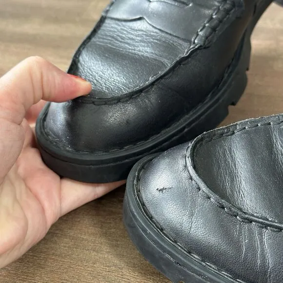 Born Carrera Penny Loafers Womens 8.5 Black Leather Lug Sole Academia Y2K 90s