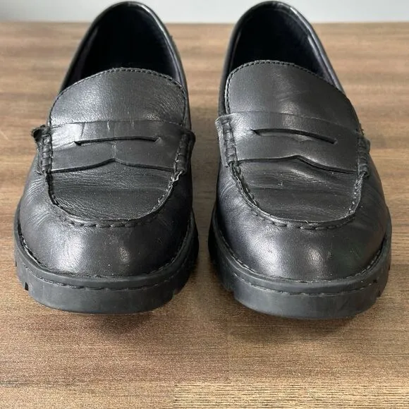 Born Carrera Penny Loafers Womens 8.5 Black Leather Lug Sole Academia Y2K 90s
