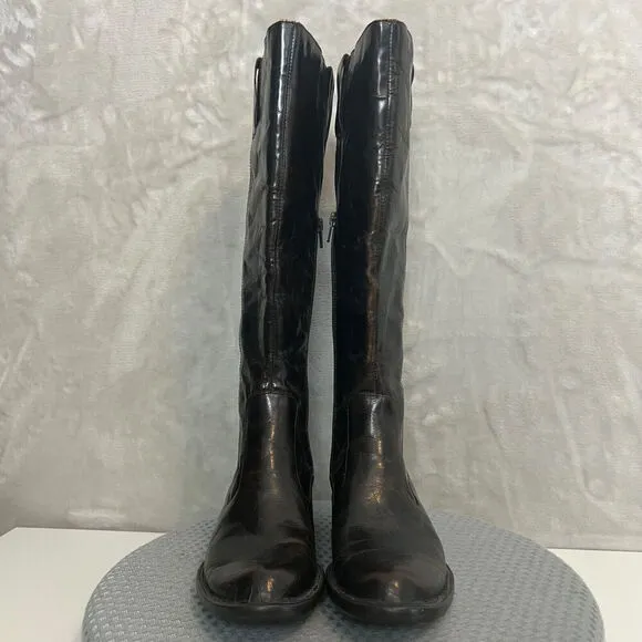 Born Crown Boots Womens 7.5 Brown Distressed Leather Tall Side Zip Outdoors