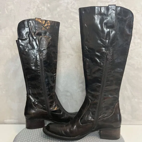 Born Crown Boots Womens 7.5 Brown Distressed Leather Tall Side Zip Outdoors